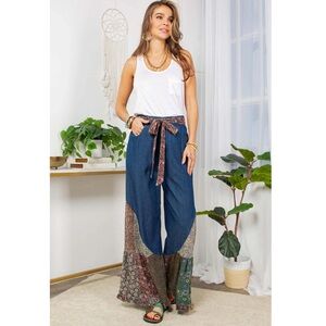Young Threads Bohemian Blue Patchwork Wide-Leg Pants